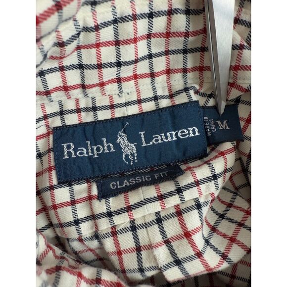 Ralph Lauren Men's Long Sleeve Button Down Shirt Cream Red Black Size M - Picture 4 of 12